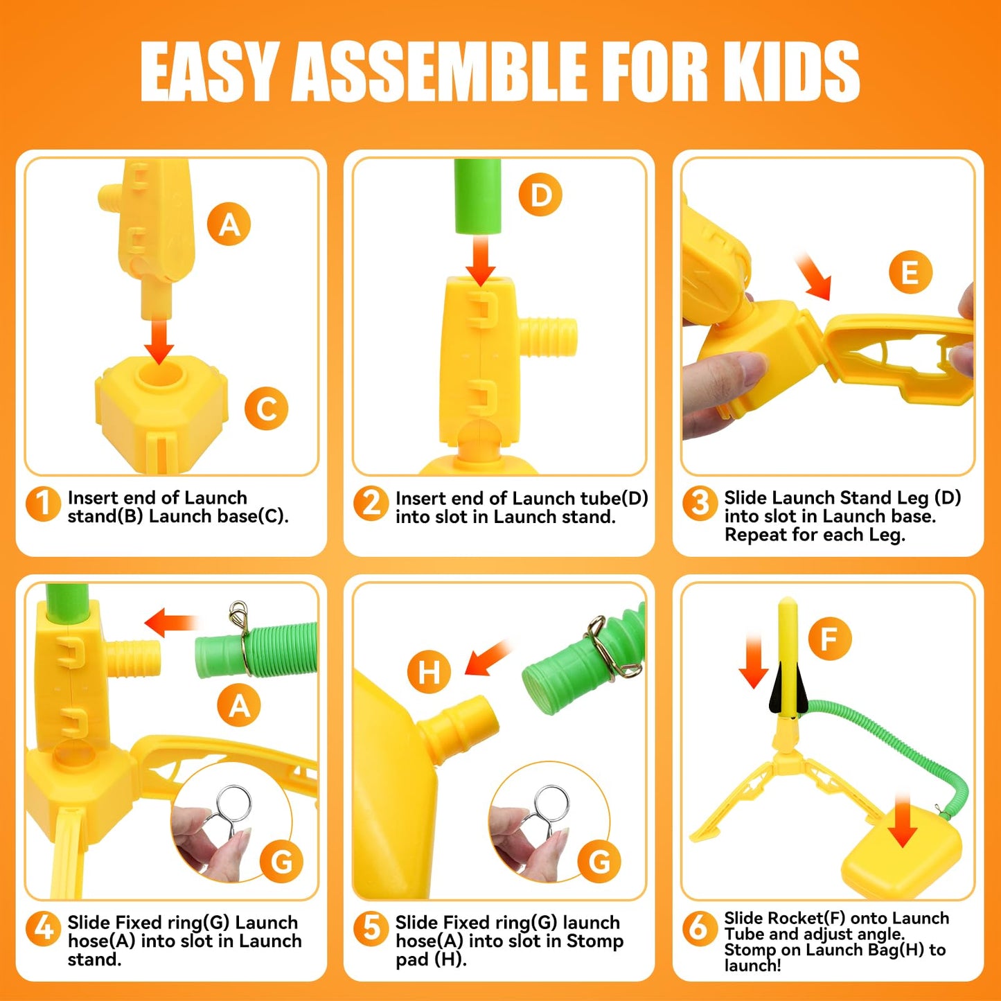 Hopture Rocket Launcher Power Air Toy Set with 10 Multi-Color Foam Rockets Launch Pad, Outdoor Activity Game