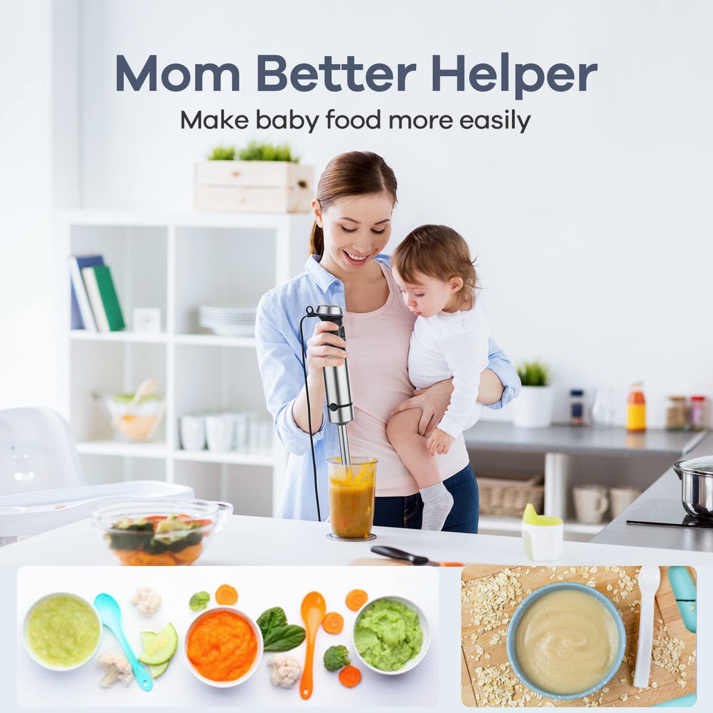 Ganiza 5-in-1 Immersion Hand Blender – 1000W, 16-Speed, Stainless Steel Blade with 800ml Beaker, 600ml Chopper, Whisk & Milk Frother