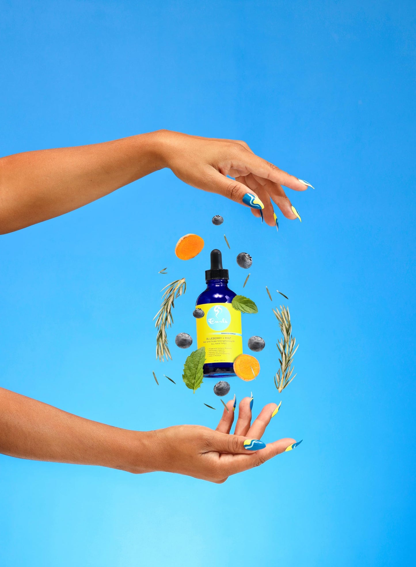 Curls Blueberry Bliss Blueberry & Mint Hair & Scalp Strengthening Oil – 4oz | With Turmeric, Rosemary & Pumpkin Seed | For All Hair Types