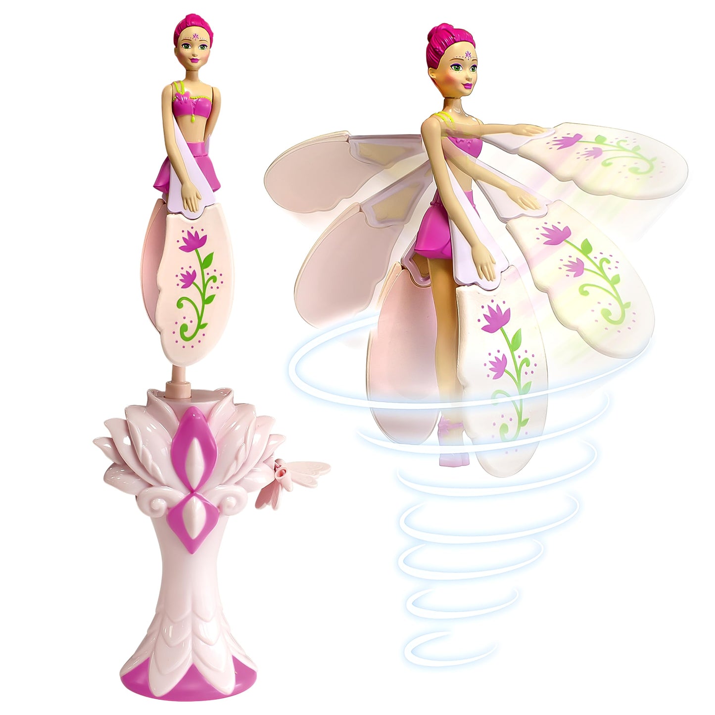 Sky Dancers Flying Doll Fuchsia Fantasy – 90s Throwback Pull-String Toy That Flies, No Batteries, Magical Gift for Kids 6+