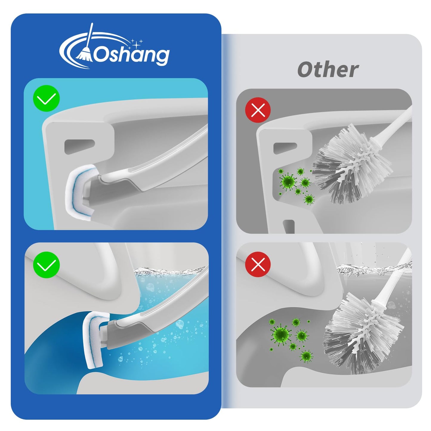 oshang Disposable Toilet Brush with Holder – Includes 14 Refills, Deep Clean Toilet Bowl Cleaner for Hygienic Bathroom Maintenance