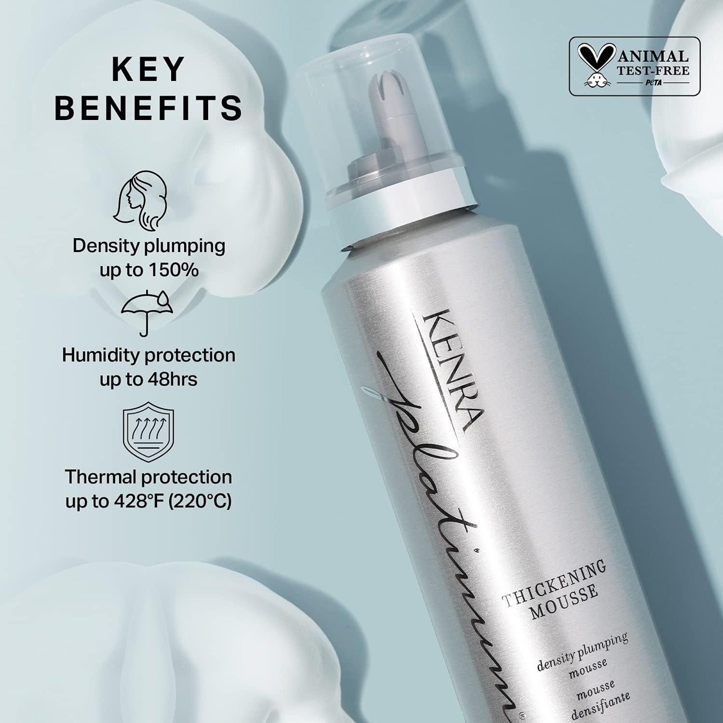 Kenra Platinum Thickening Mousse 12 | Volumizing Foam Adds Fullness & Body | 48Hr Humidity & Heat Protection | Plumps Hair Up to 150% | 6.7 Oz