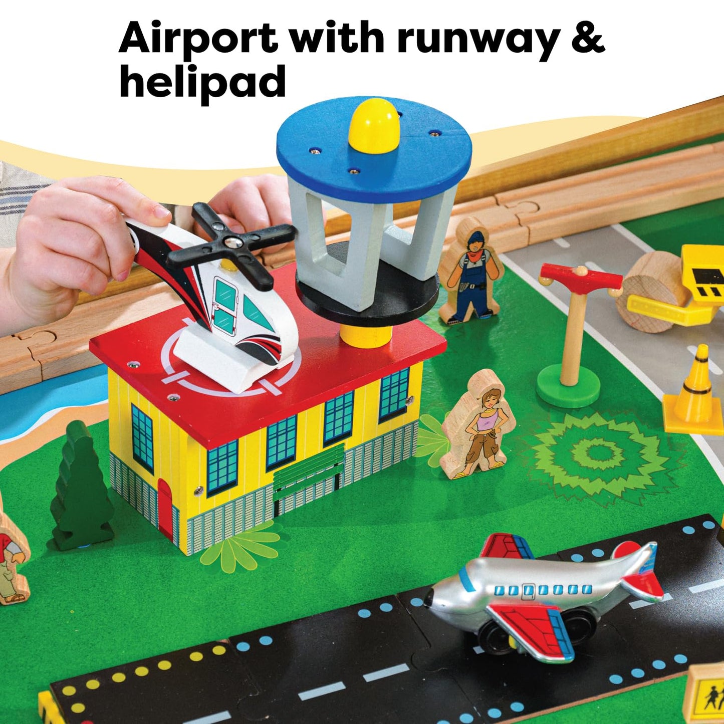 KidKraft Waterfall Mountain Wooden Train Set & Table with 120 Pieces, 3 Storage Bins