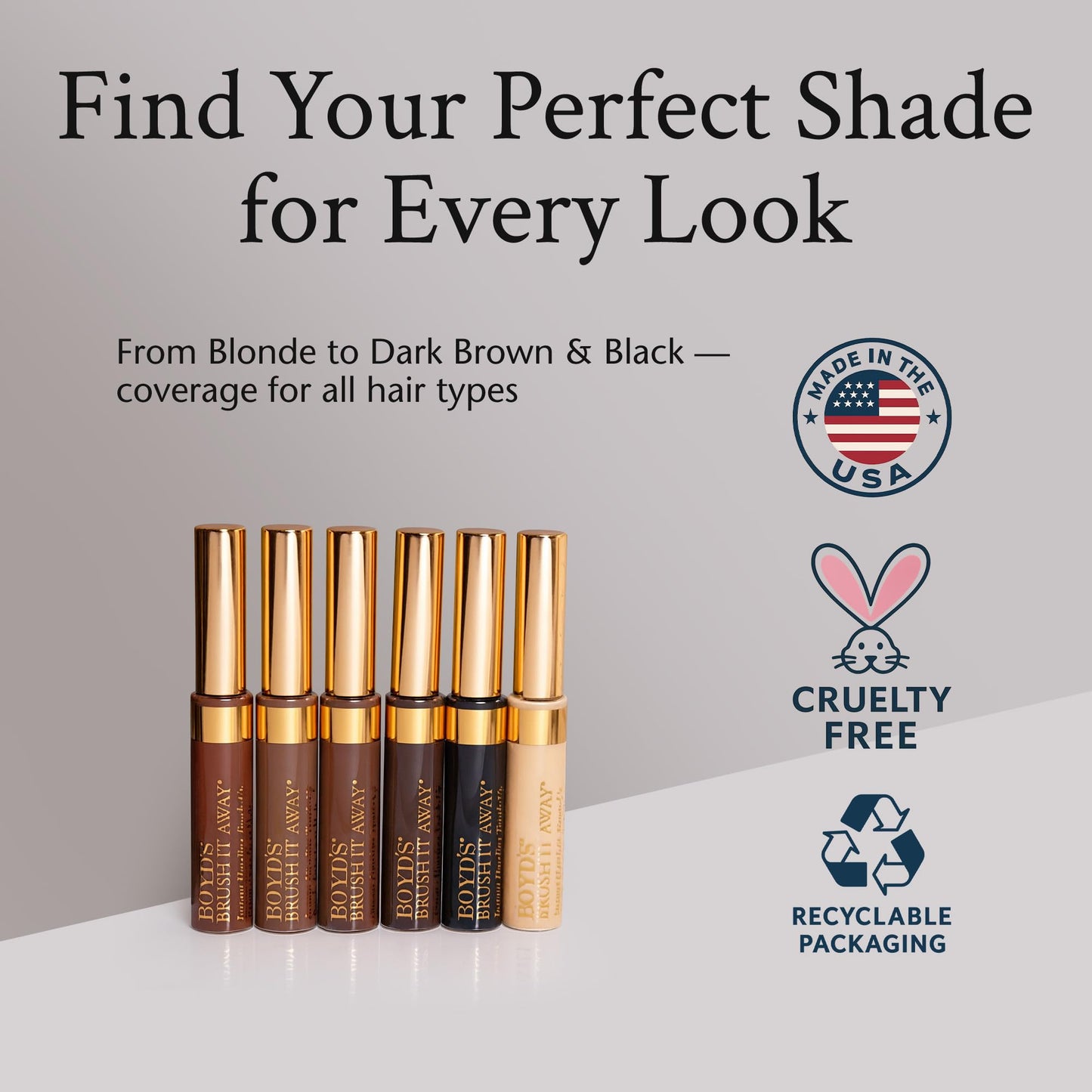 Boyd’s Brush It Away Grey Hair Root Touch Up | Temporary Hair Color Mascara for Women & Men | Quick-Dry, Water-Resistant, Light Brown