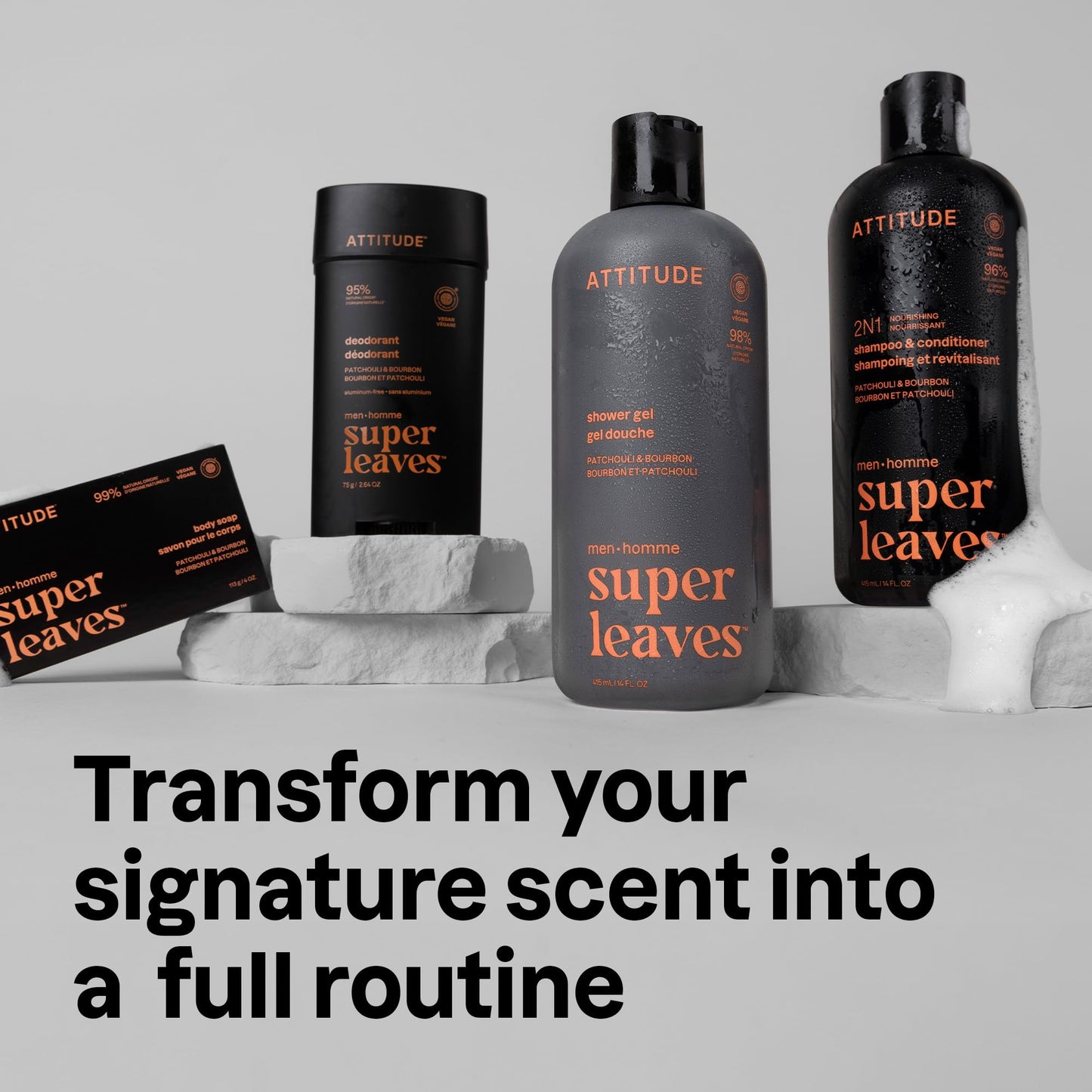 ATTITUDE Men’s 2-in-1 Shampoo & Conditioner, Nourishing for Dry Hair & Scalp with Panthenol & Ginseng, 97% Natural, EWG Verified, Patchouli & Bourbon, 14 Fl Oz