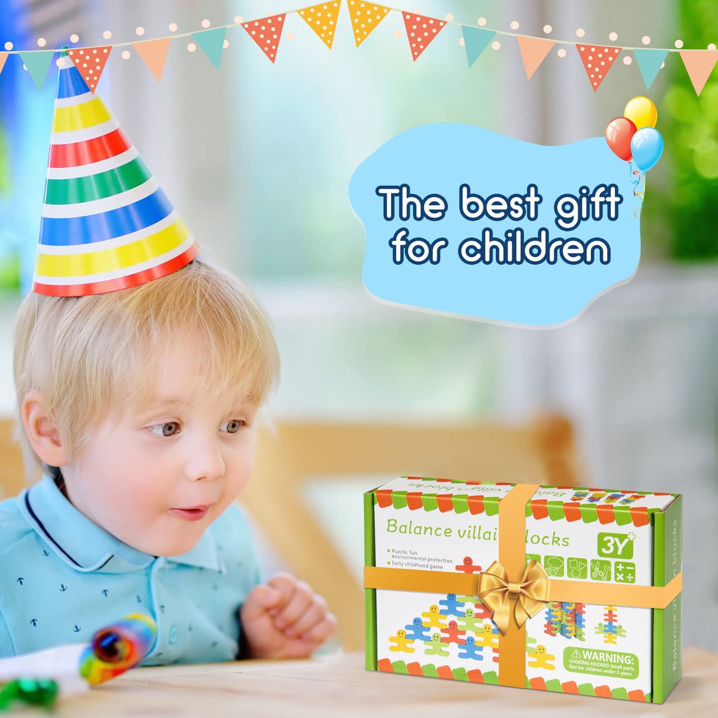 GIFT4KIDS Montessori Wooden Building Blocks, 16pcs Stacking & Sensory Toys for Toddlers 1-4, Educational Birthday Gifts for Kids