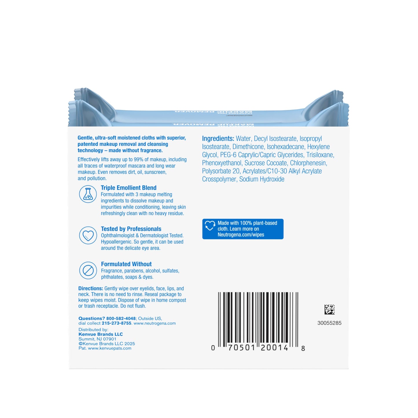 Neutrogena Fragrance-Free Makeup Remover Wipes, Alcohol-Free Facial Towelettes Gently Remove Oil & Makeup, Twin Pack (2 x 25 ct)