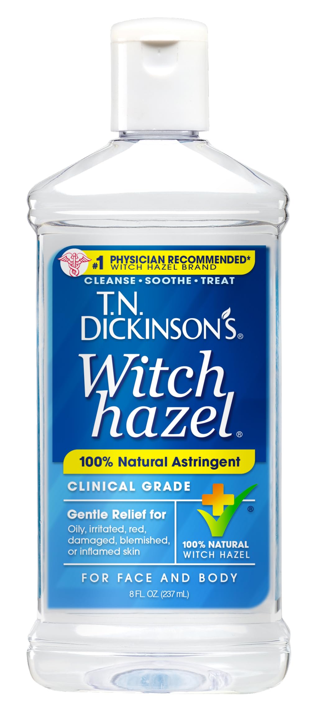 T.N. Dickinson's Witch Hazel 100% Natural Astringent, Fragrance-Free, Cleanses & Soothes Face & Body, Clinical Grade, 8 fl oz