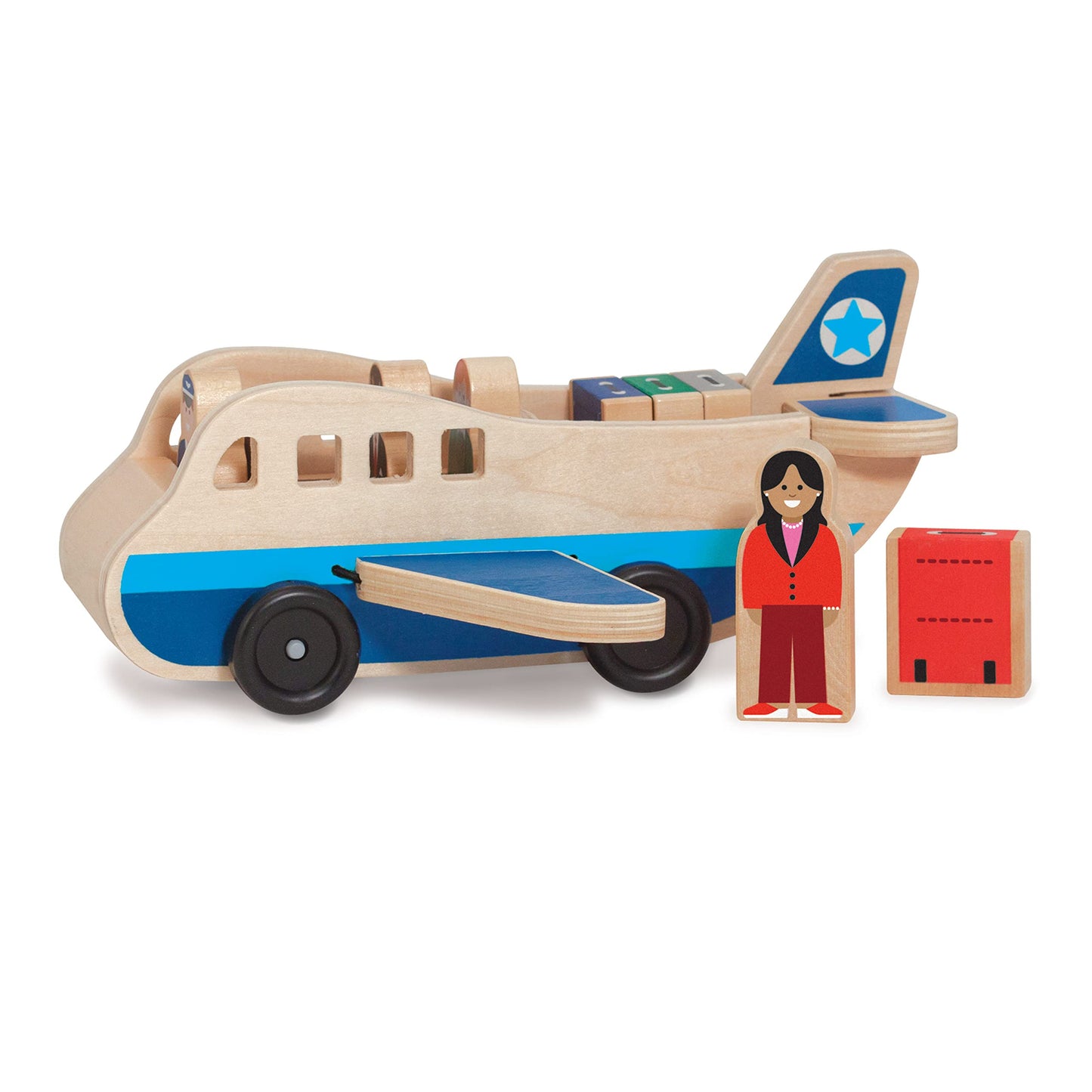 Melissa & Doug Wooden Airplane Play Set with 4 Play Figures and 4 Suitcases