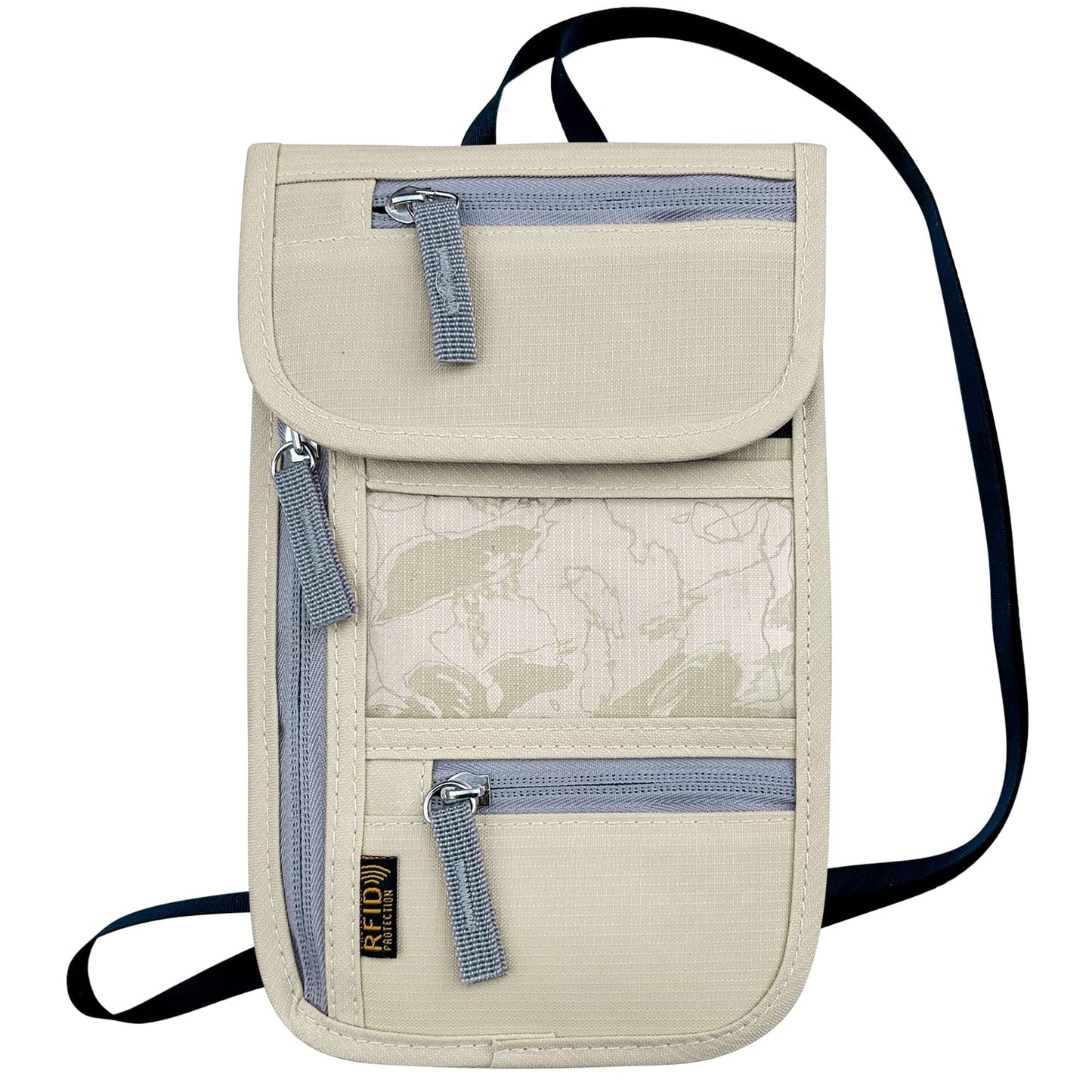 Travel Neck Wallet – RFID Blocking Passport Holder with Adjustable Strap for Men & Women, Secure Cash, Cards & Travel Documents, Beige