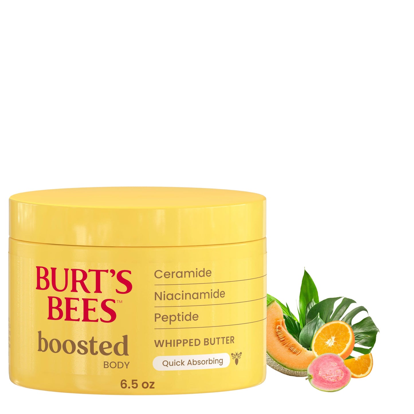 Burt's Bees Boosted Body Whipped Butter with Ceramide, Niacinamide & Peptides, Quick-Absorbing, Skin Barrier Support, Tropical 6.5oz
