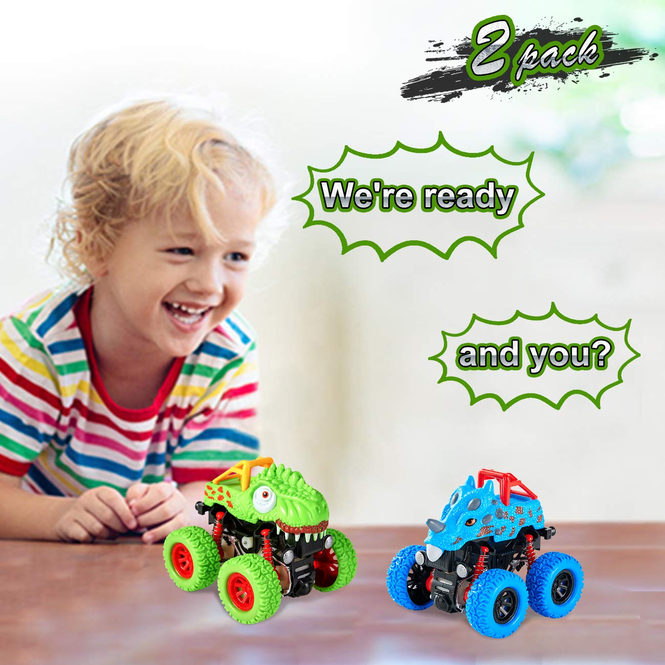 LODBY Dinosaur Monster Truck Toys for Boys Ages 2-6 - Push and Go Cars for Toddlers, Fun Dino Toys for Kids 3-5, Birthday & Christmas Gifts