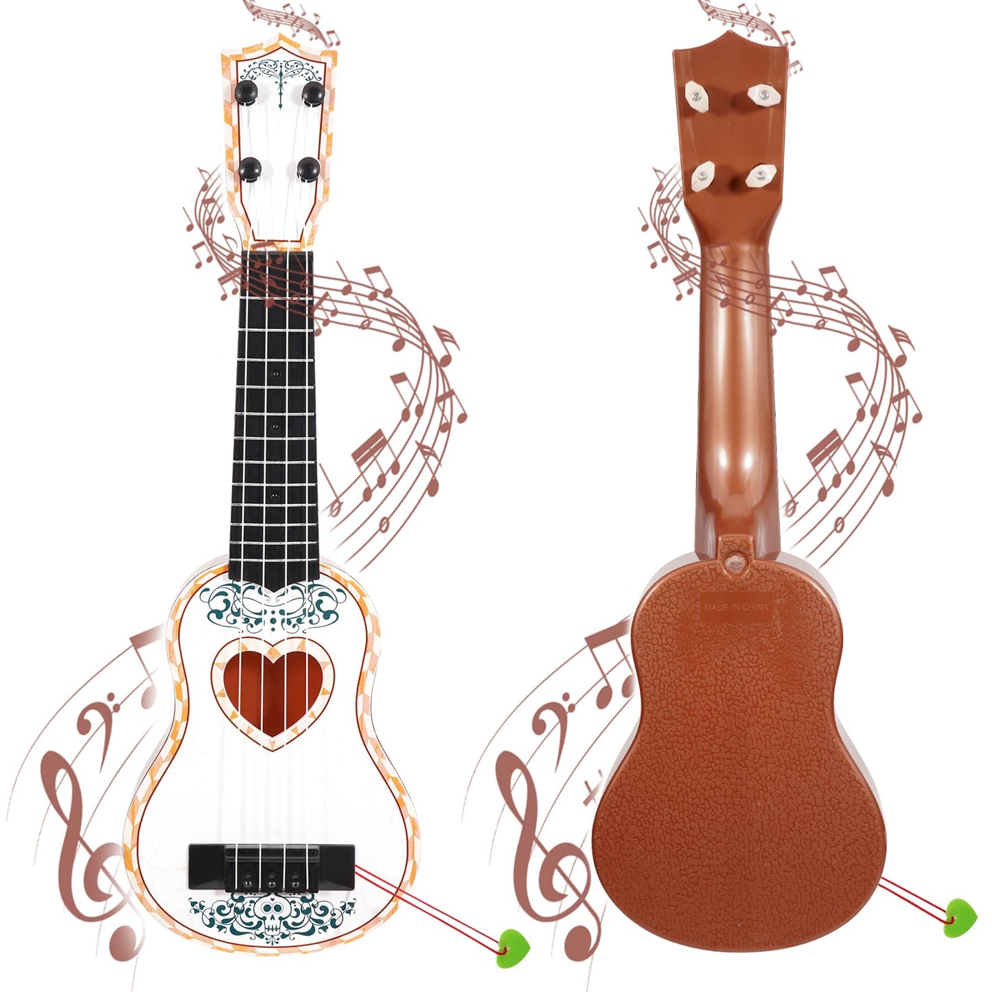 Raimy 17" Ukulele for Kids - 4-String Mini Guitar Musical Toy for Beginners, Toddler Learning Instrument, Gifts for Ages 3-9 (White)