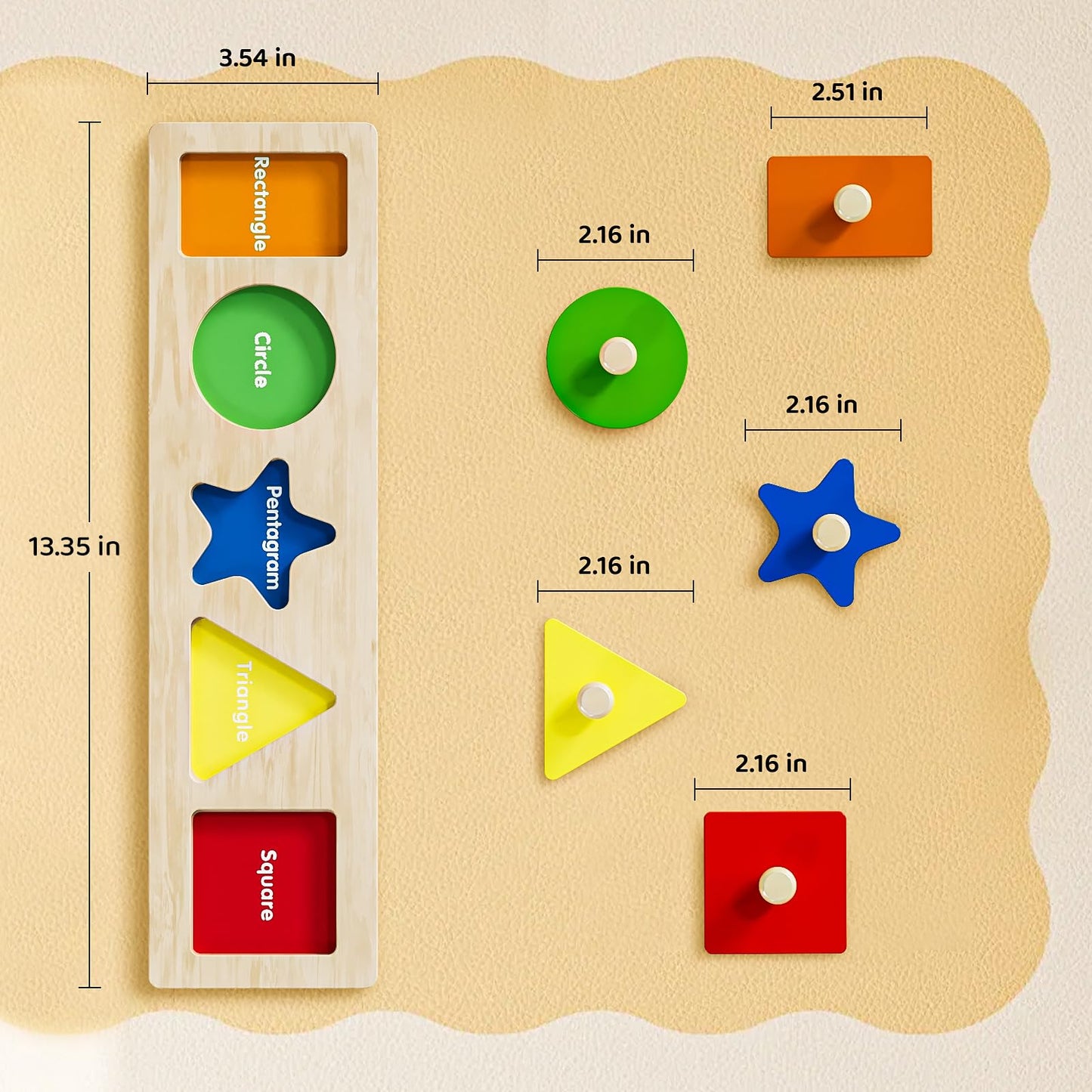 QODOFLR Jumbo Knob Wooden Shape Puzzle – Montessori Sorting Toy for Toddlers Ages 1-3, Preschool Learning Peg Puzzle for Boys & Girls 1-2