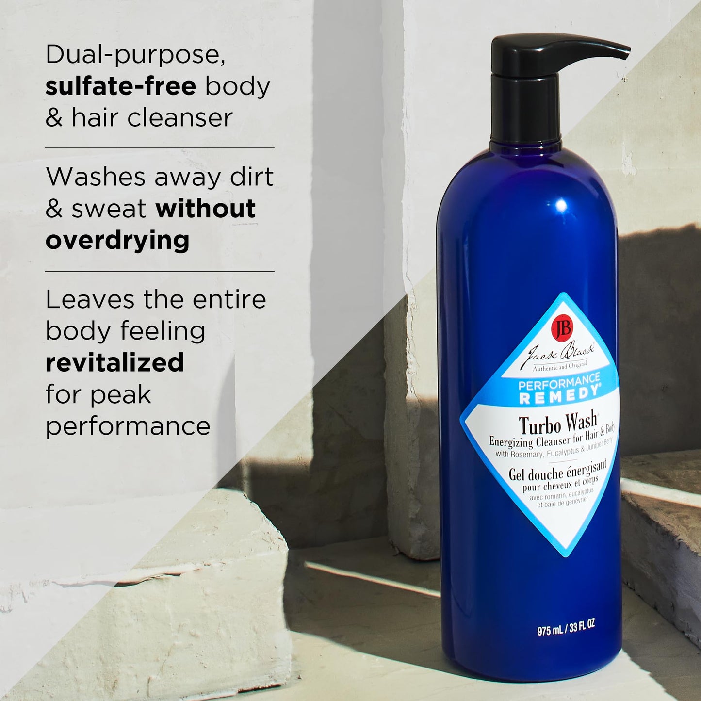 Jack Black Turbo Wash 33oz – Energizing Men's Body & Hair Cleanser with Rosemary, Eucalyptus & Juniper Berry, Sulfate-Free Dual Wash