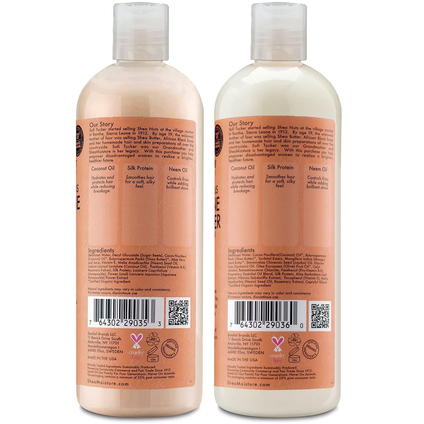 SheaMoisture Coconut & Hibiscus Curl & Shine Shampoo & Conditioner for Bouncy Curls, Frizz Control, 16 Oz Ea