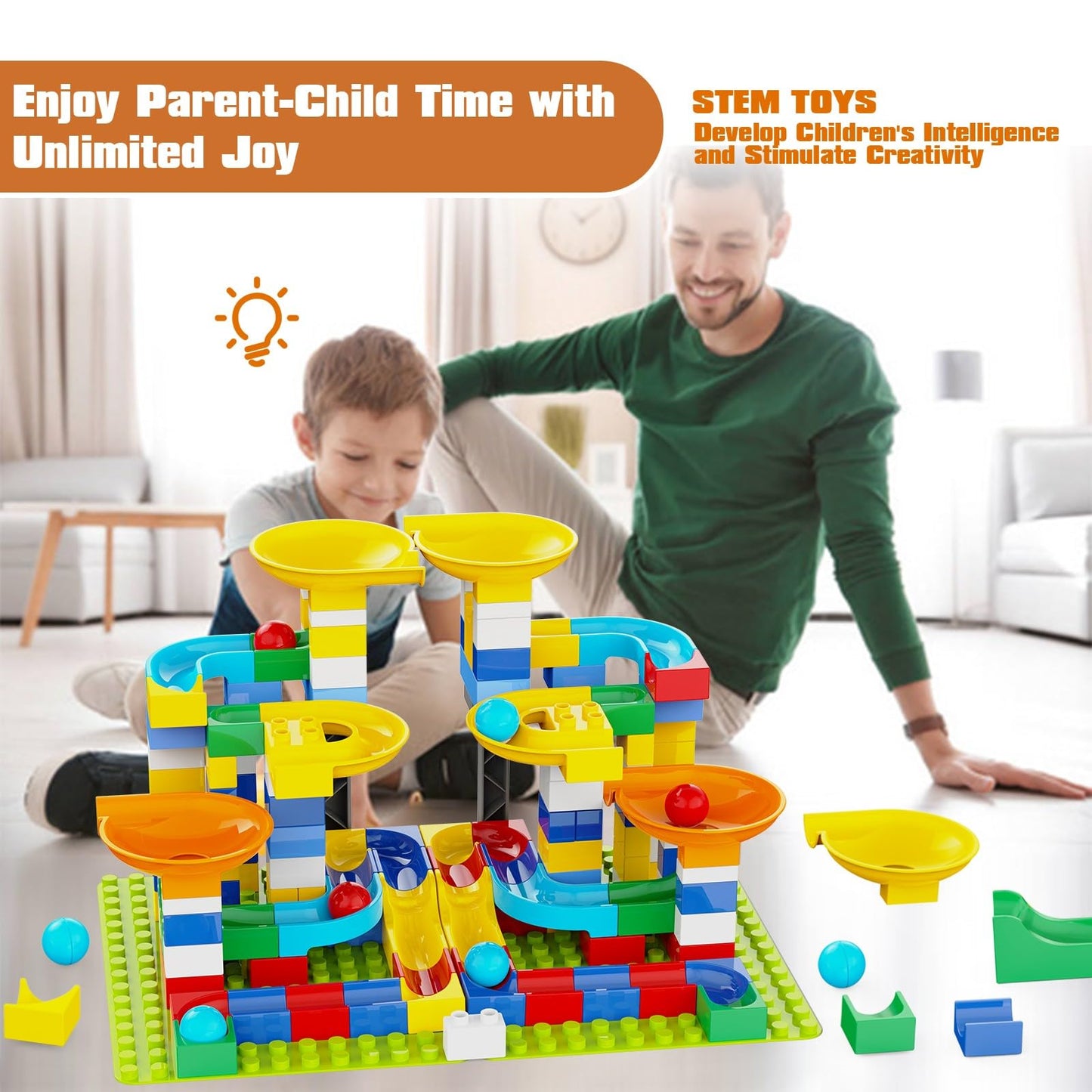 3-in-1 Marble Run Building Blocks for Kids 4-8 – 246PCS STEM Toy Set, Marble Maze Race Track, Compatible with LEGO & DUPLO