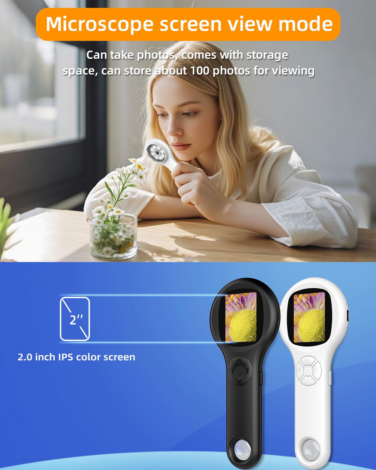 T TAKMLY Mini Pocket Digital Microscope, Macro Fixed Focus Magnifying Glass, Portable Handheld USB Digital Microscope 500x Magnification, 4X Zoom