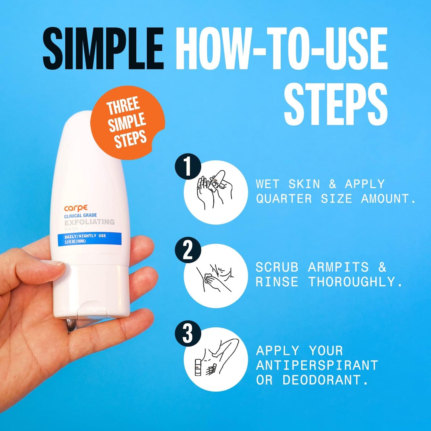 Carpe Underarm Scrub with Exfoliation & Odor Protection, Minty Fresh Armpit Exfoliator to Boost Deodorant, for Men & Women