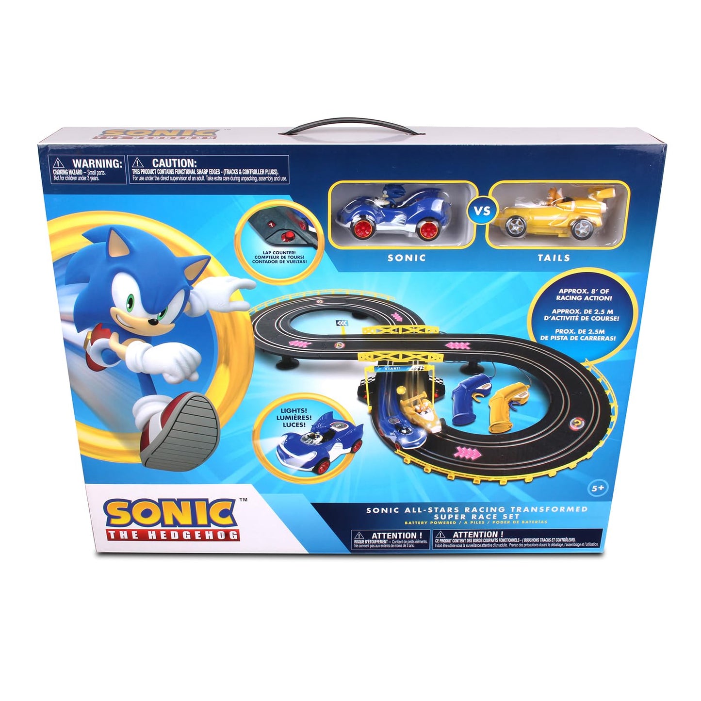 NKOK Sonic & Tails RC Slot Car Set Race Set Vehicle, Black, Cars Rase on Figure-8 Track, Features a Lap Counter, Perfect Item for Kids, Ages 5 and up