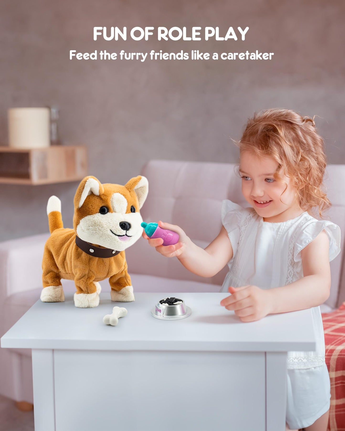 Airbition Interactive Plush Puppy Dog Toy with Remote, Walking Barking Tail Wagging Stuffed Animal + 11 Accessories for Kids Ages 2–4