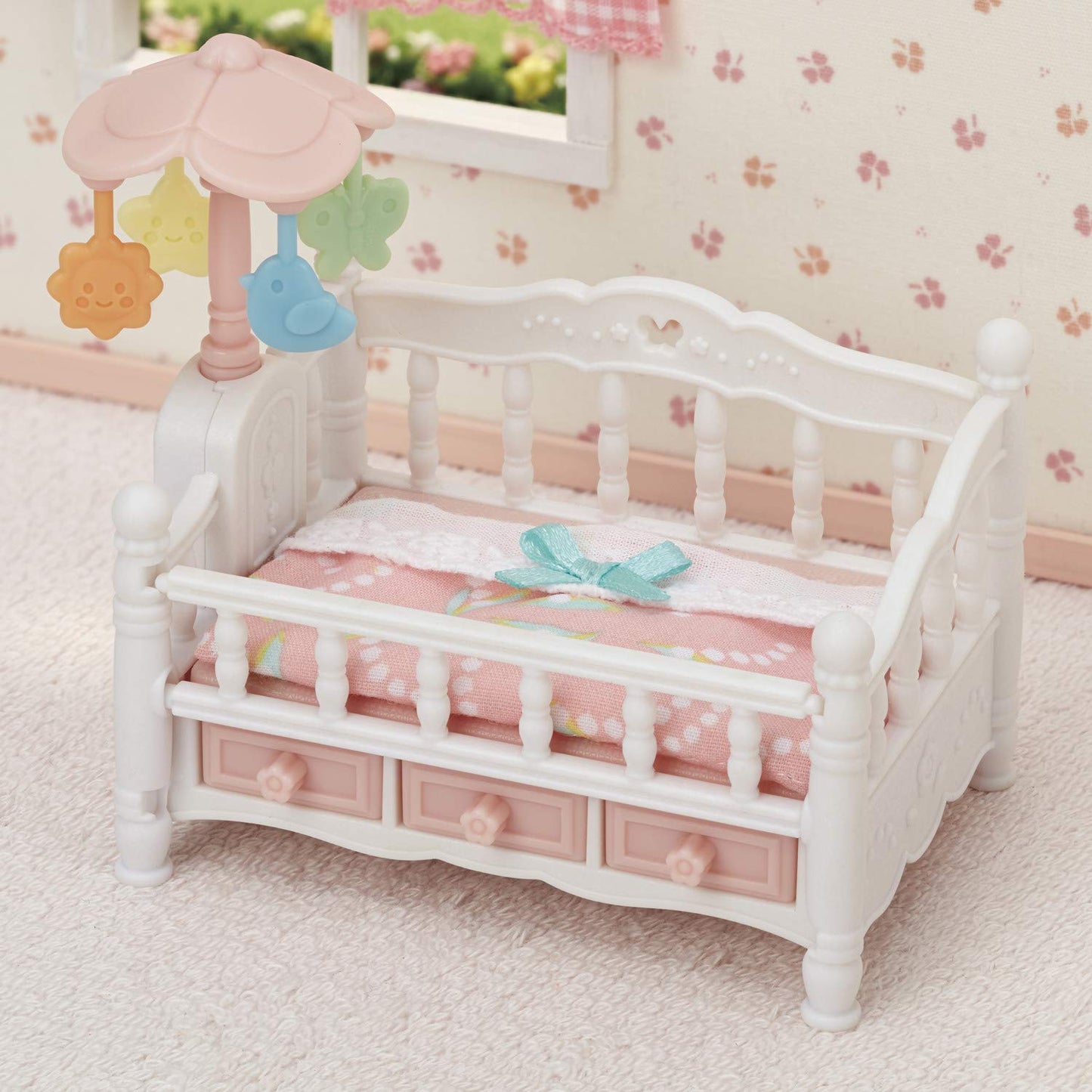 Calico Critters Crib with Mobile - Interactive Dollhouse Furniture Set with Working Features