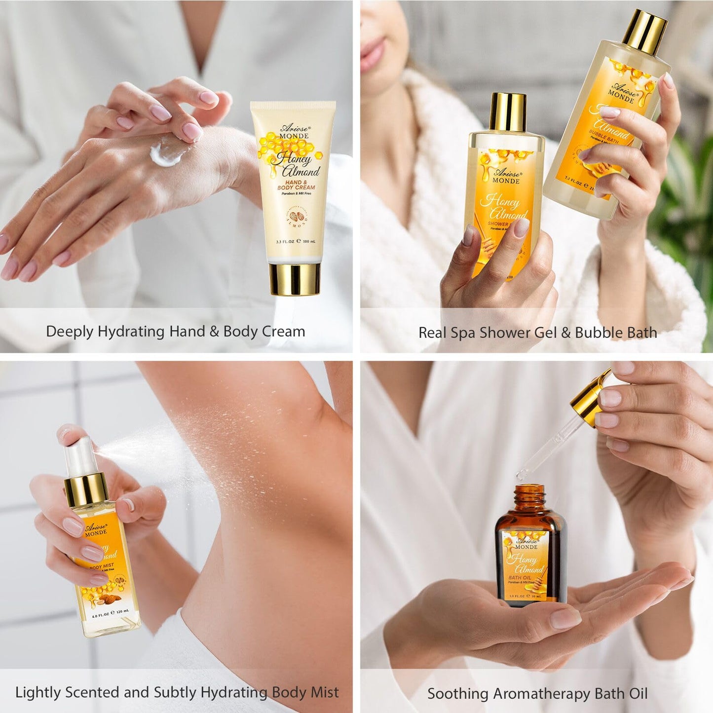 Luxury Bath & Body Gift Set – Honey Almond Spa Basket, 15-Piece Relaxing Home Spa Kit with Bubble Bath, Bath Salts & Body Lotion for Women & Teens