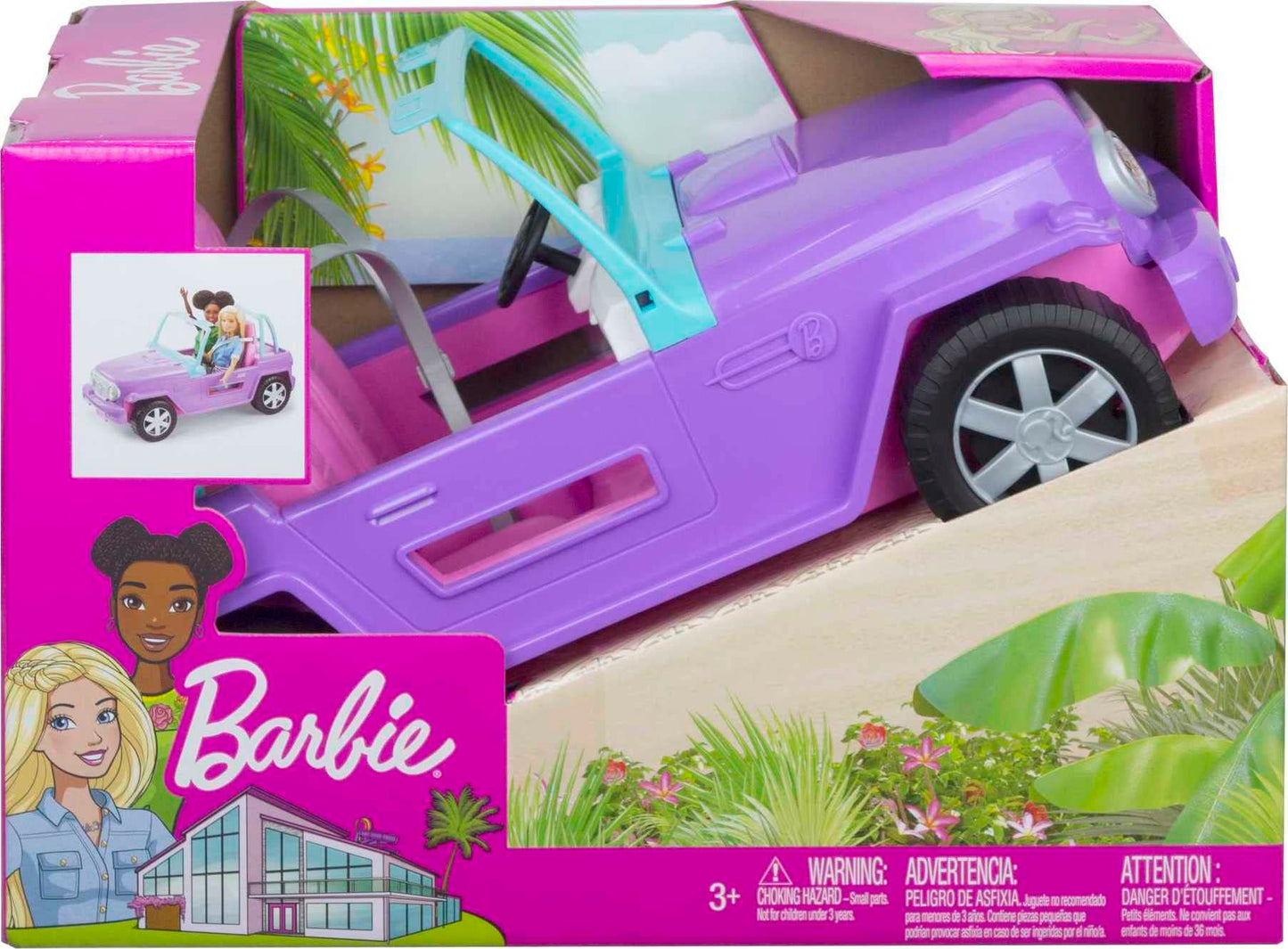 Barbie Off-Road Vehicle, Purple with Pink Seats and Rolling Wheels, 2 Seats, Gift for 3 to 7 Year Olds