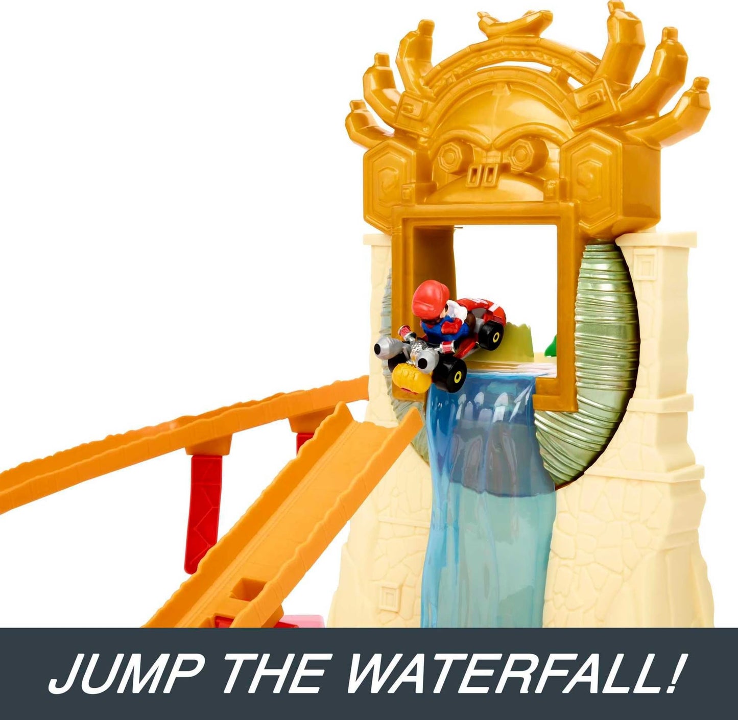 Hot Wheels Mario Kart Track Set & Toy Car, Super Mario Bros Jungle Kingdom Raceway, 3+ Feet Tall with Die-Cast Mario Kart & Waterfall Jump