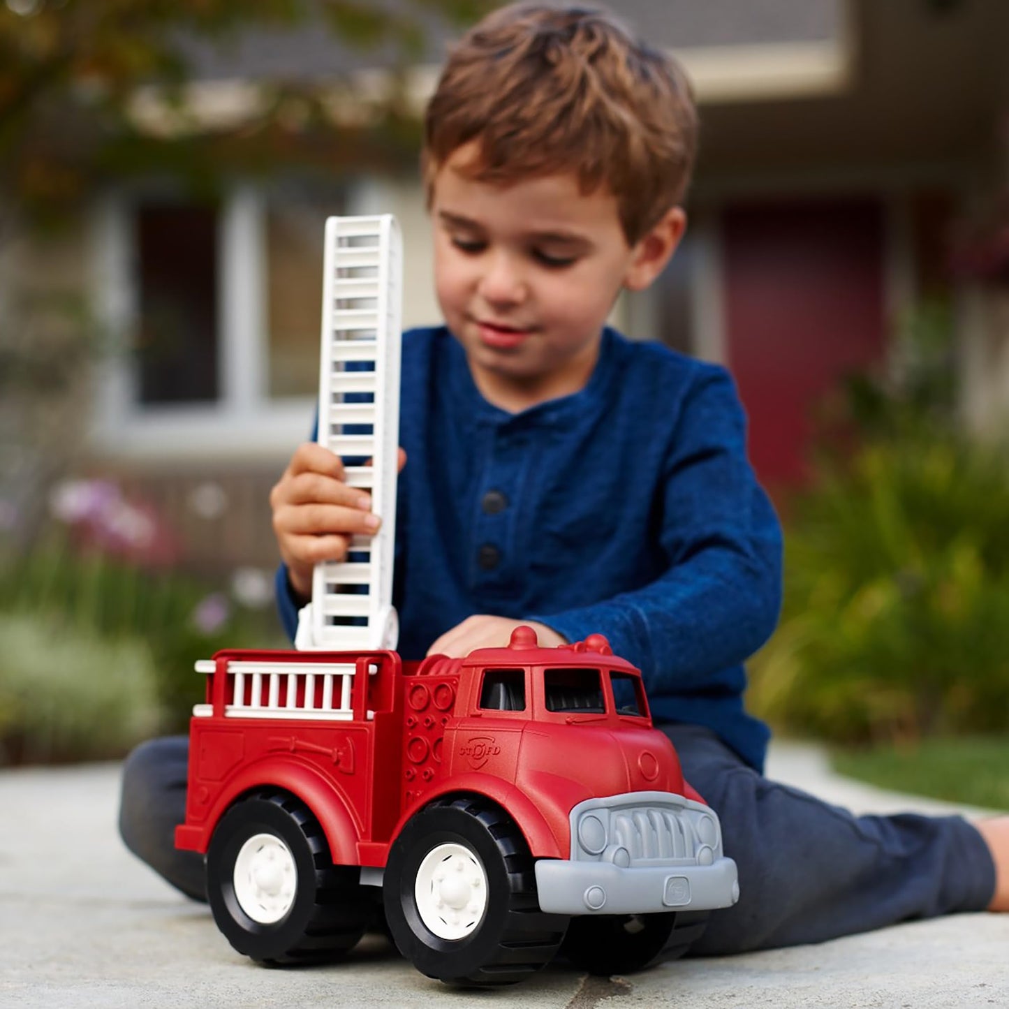 Green Toys Fire Truck - BPA , Phthalates Free Imaginative Play Toy for Improving Fine , Gross Motor Skills. for Kids,Red