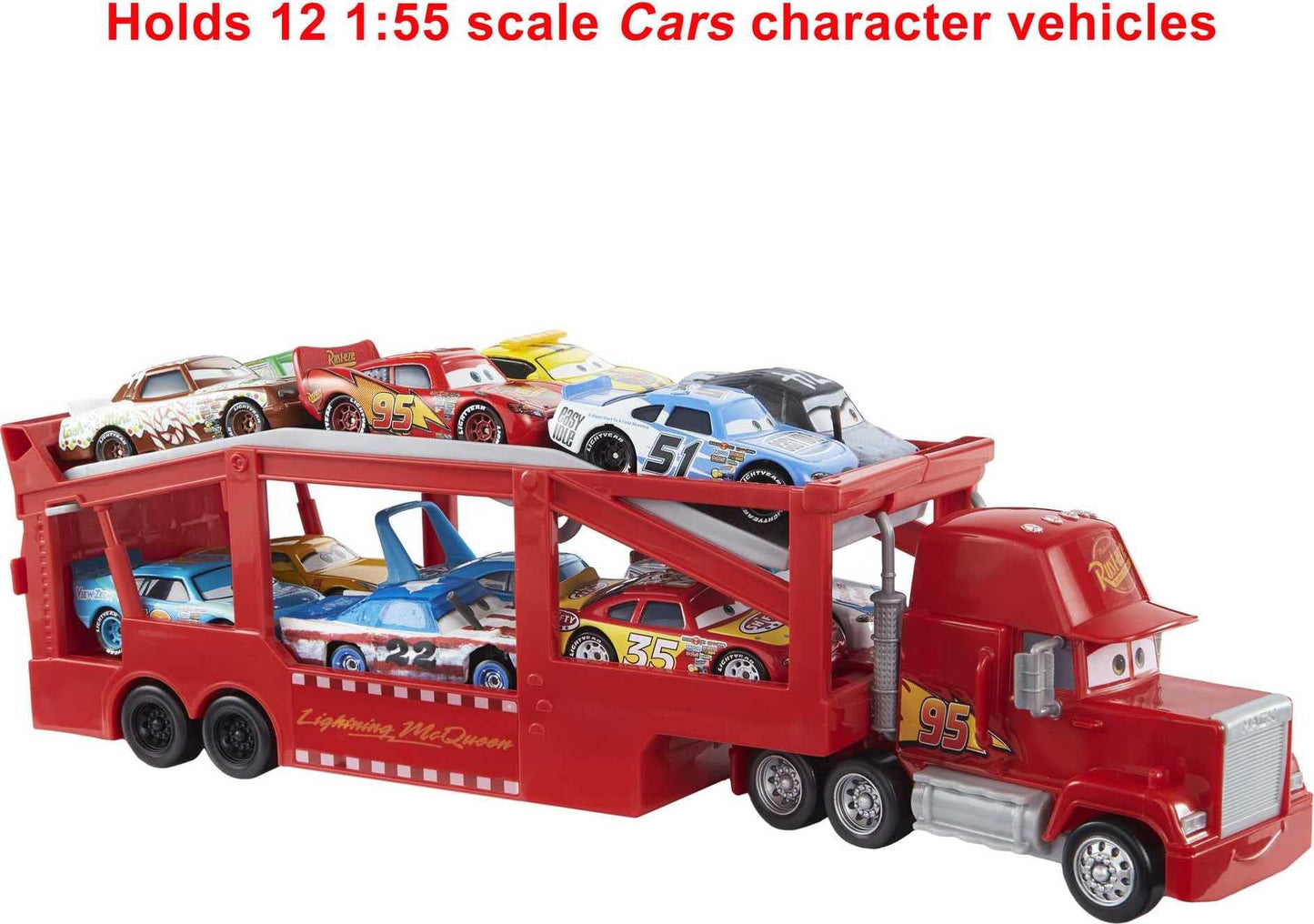 Mattel Disney and Pixar Cars Mack Hauler, 13-inch Toy Transporter Truck with Ramp & Carry Storage for 12 Vehicles, Gift for Kids Ages 4 Years Old & Up