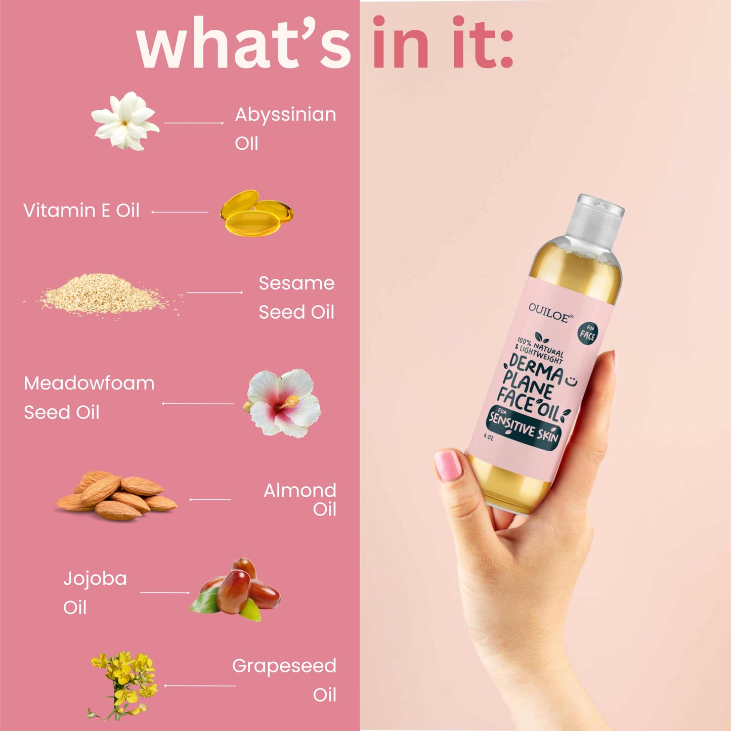 Dermaplane Face Shaving Oil for Women – Sensitive Skin, Non-Comedogenic, Fragrance-Free, Lightweight, Natural, 2oz by Ouiloe