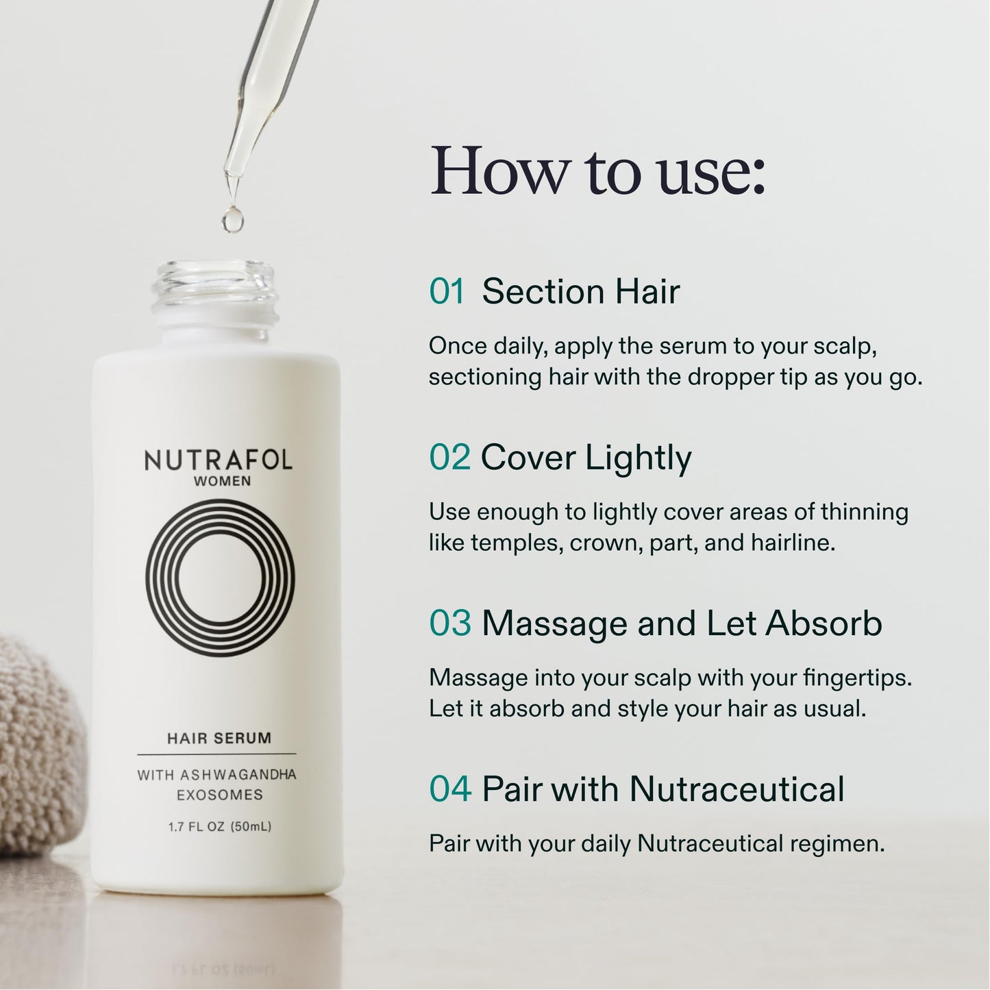 Nutrafol Women's Hair Serum, Supports Visibly Thicker and Stronger Hair, Vegan, Lightweight and Fast-Absorbing - 1.7 Fl Oz, 1 Bottle