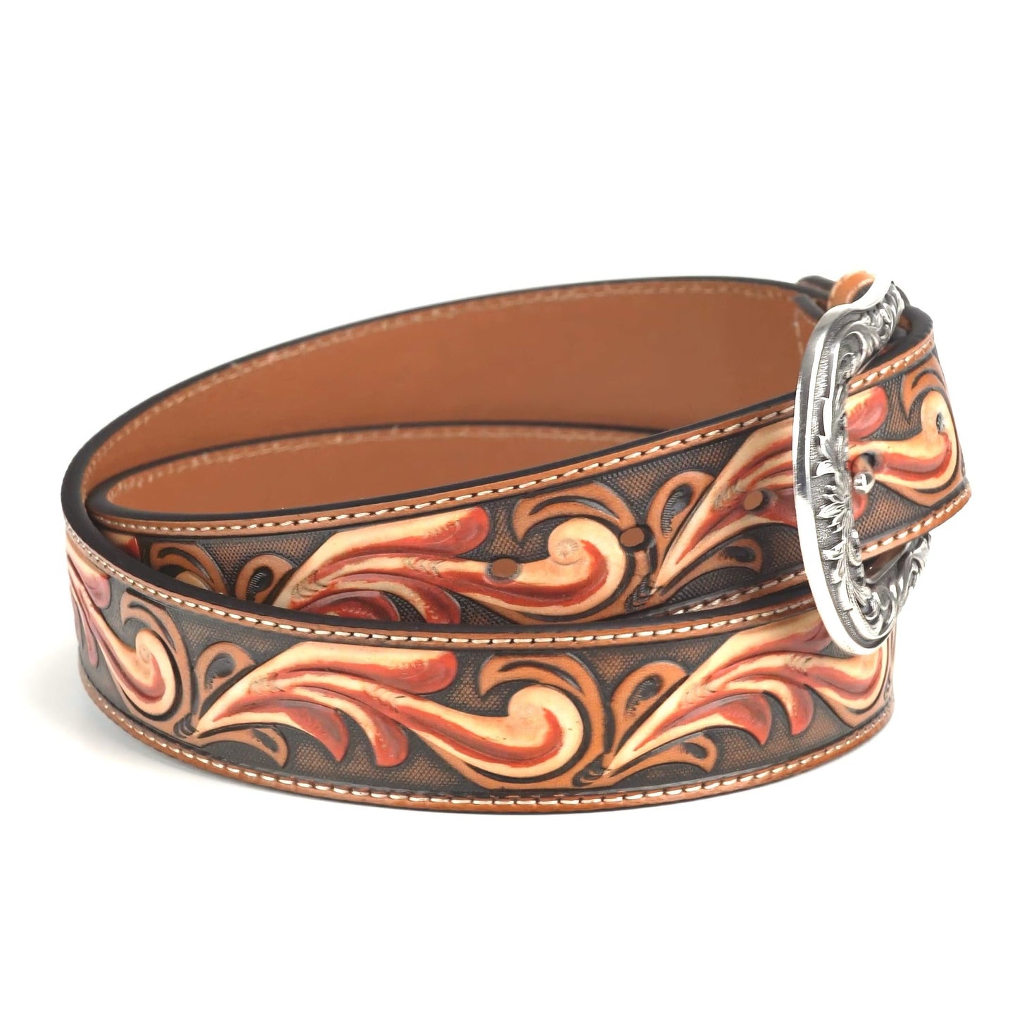 ARIAT Women's Floral Embossed Rose and Accents Belt, Tan, Small