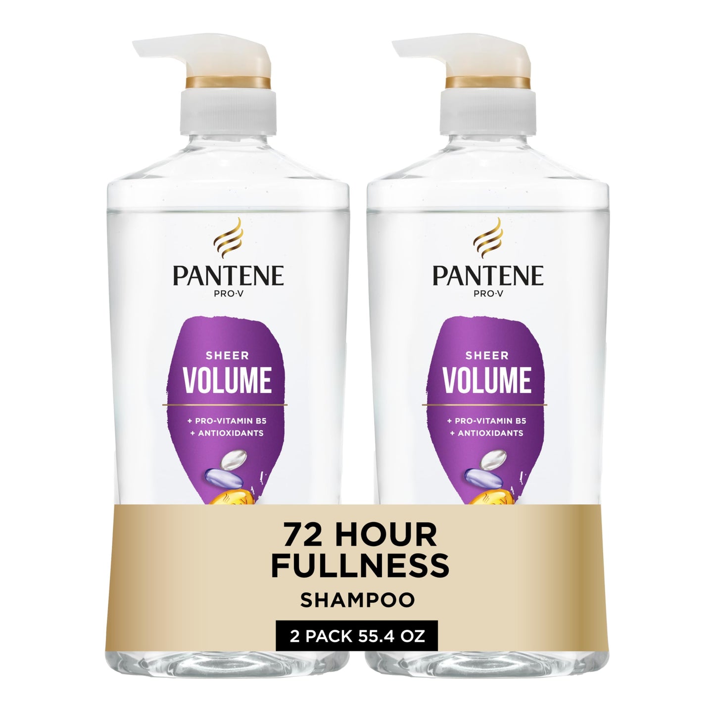 Pantene Sheer Volume Shampoo 2-Pack (27.7 Oz Each) + Miracle Rescue Shot – Lightweight Care for Fine, Color-Treated Hair, 72-Hour Fullness