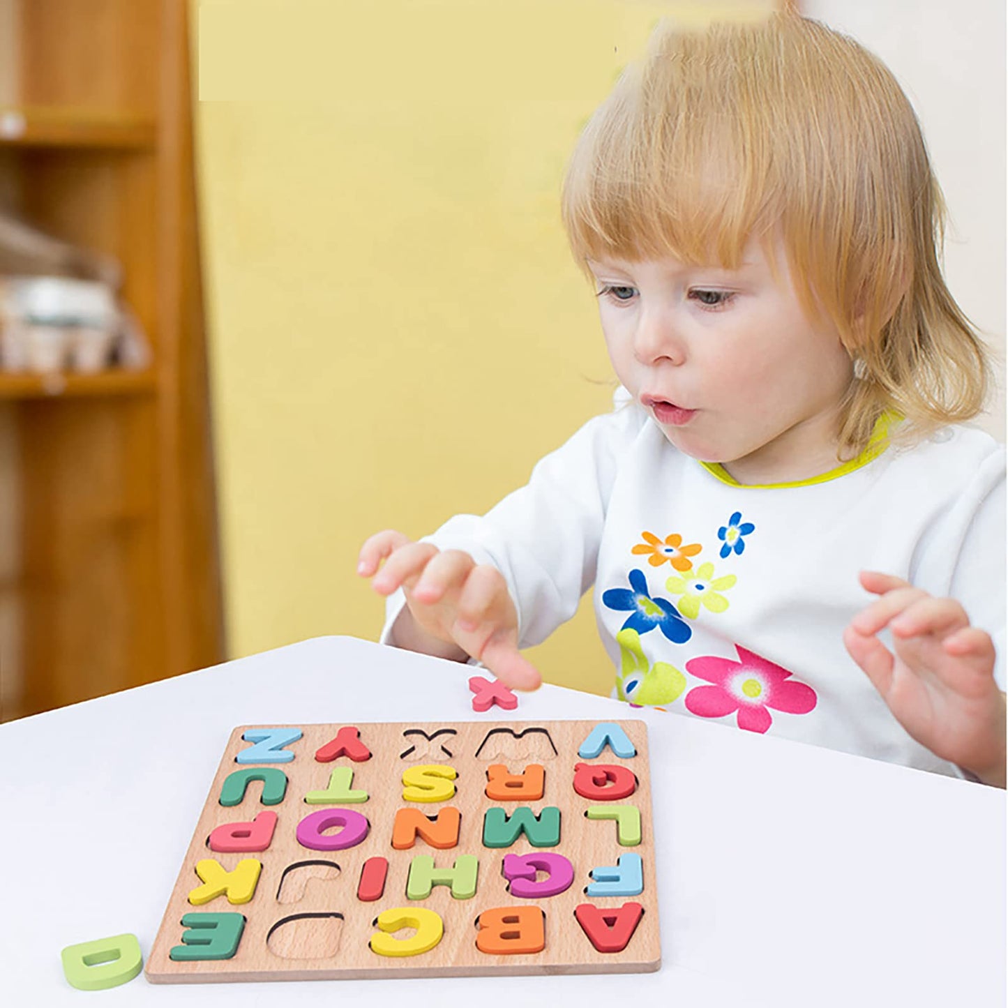 Wooden Puzzles for Toddlers – 3-Pack Alphabet & Number Shape Puzzles, Montessori Learning Toy for Kids Ages 3, Boys & Girls