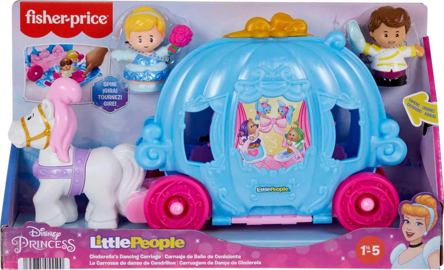 Fisher-Price Little People Toddler Toy Disney Princess Cinderella’s Dancing Carriage Playset with Figures for Pretend Play Ages 18+ Months