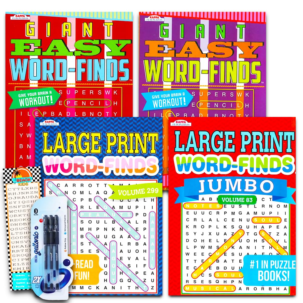 Word Find Puzzle Books for Adults Seniors - Set of 4 Jumbo Word Search Books with Large Print (Over 380 Pages Total with Bookmark)