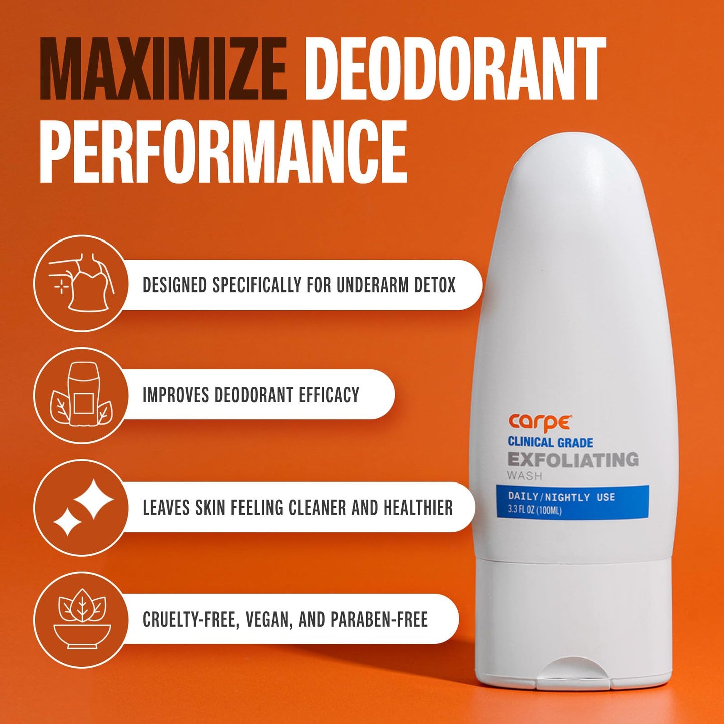 Carpe Underarm Scrub with Exfoliation & Odor Protection, Minty Fresh Armpit Exfoliator to Boost Deodorant, for Men & Women