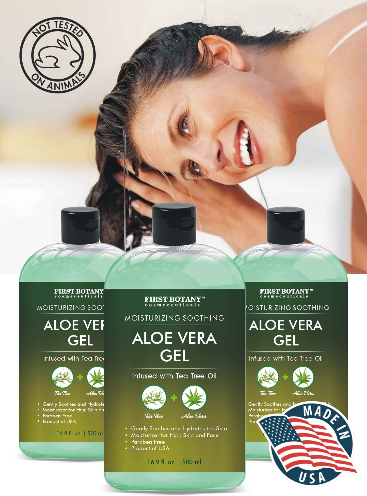 First Botany Aloe Vera Gel with Tea Tree Oil – 100% Pure Natural Moisturizer for Skin, Hair, Sunburn, Acne, Eczema & Hand Sanitizing – 16.9 fl oz