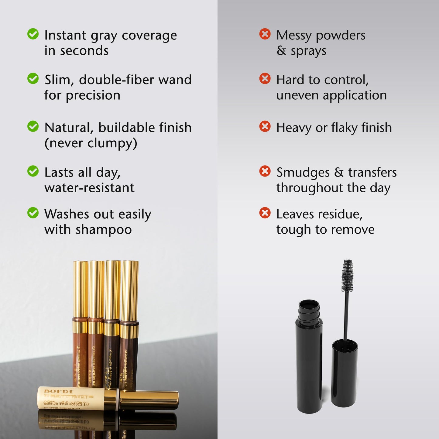 Boyd’s Brush It Away Grey Hair Root Touch Up | Temporary Hair Color Mascara for Women & Men | Quick-Dry, Water-Resistant, Light Brown