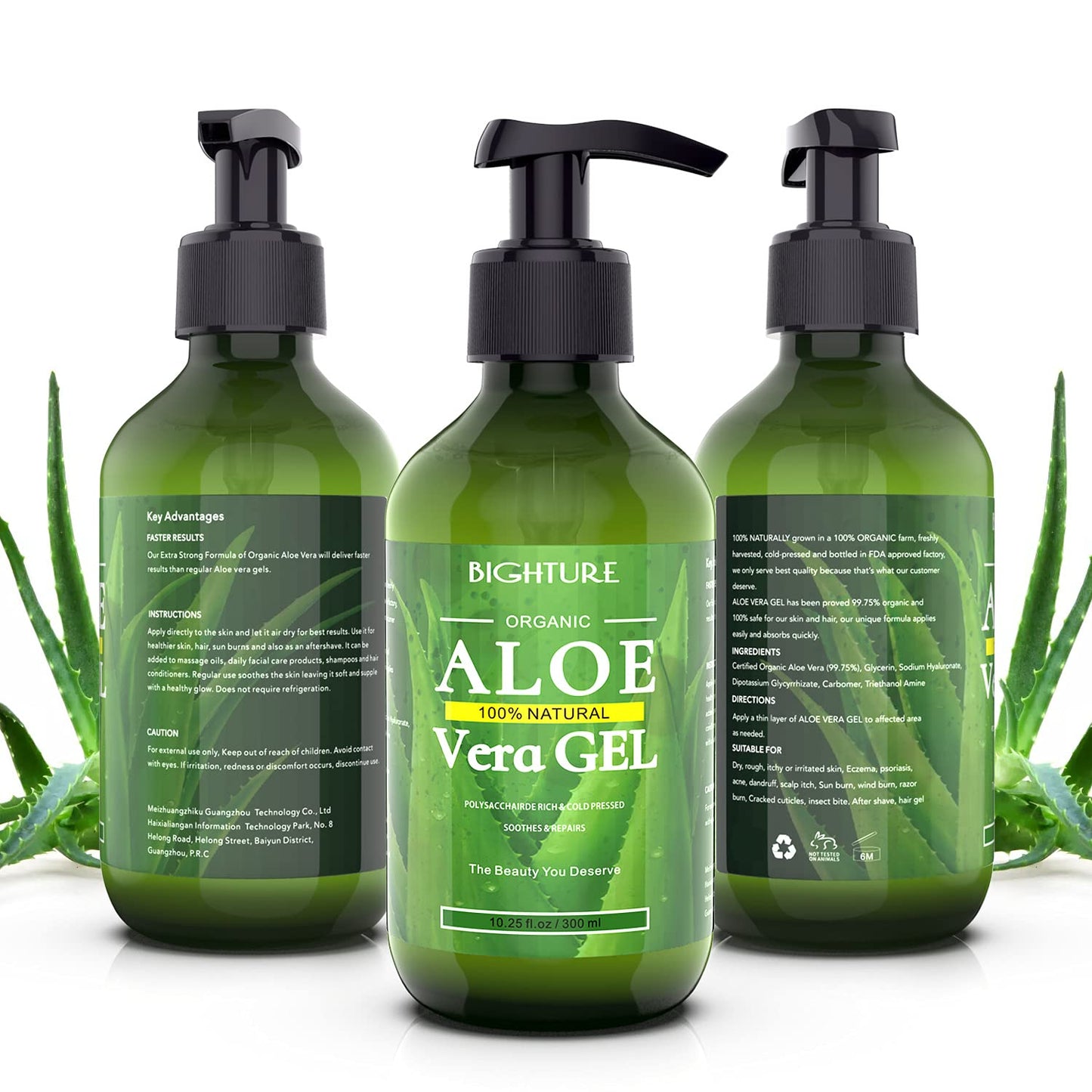 BIGHTURE 100% Aloe Vera Gel from Fresh Aloe Leaves – Soothing, Firming, After Shave & Sunburn Relief Skincare