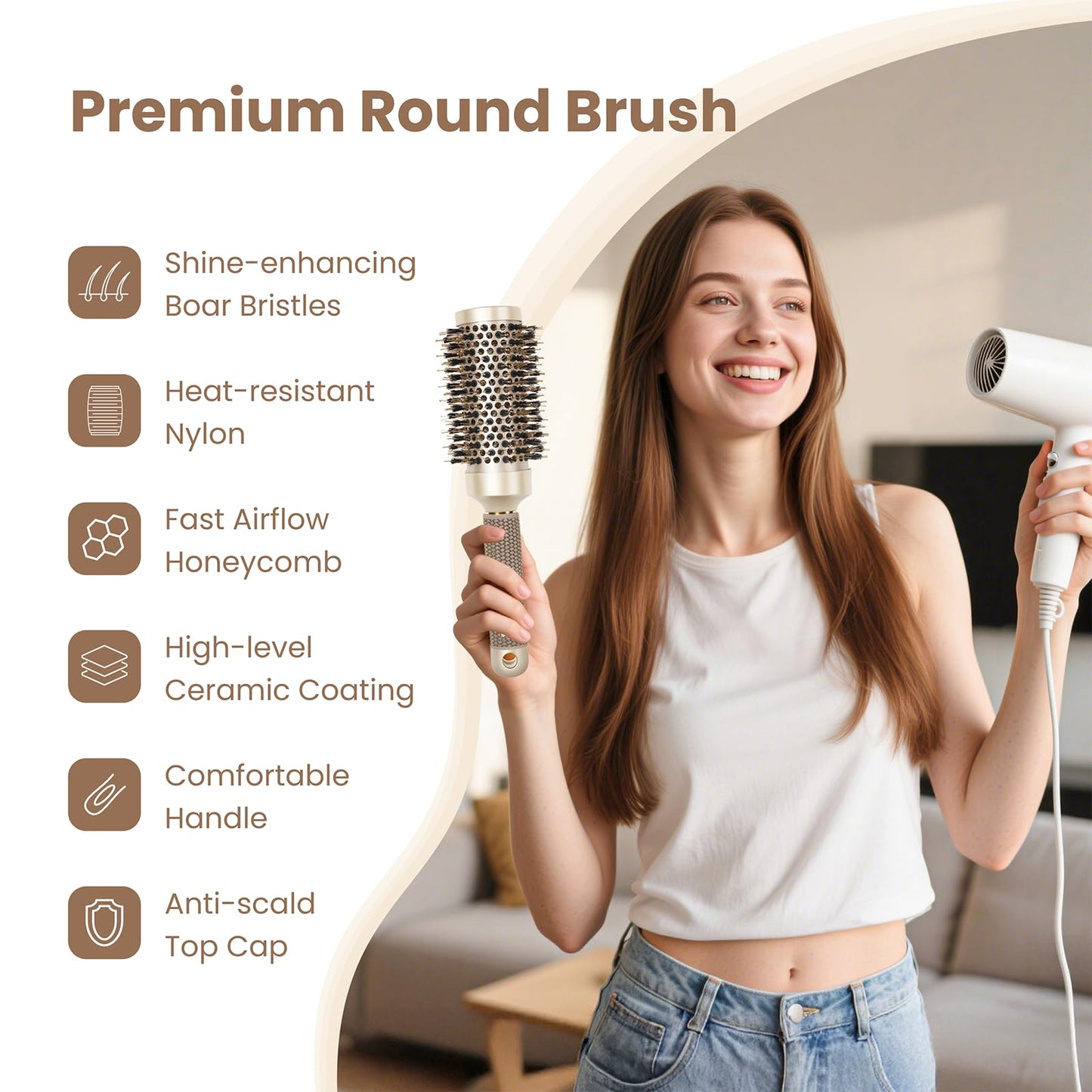 AIMIKE 2.9" Round Brush for Blowouts – Nano Thermal Ceramic & Ionic Hair Brush with Boar Bristles for Blow Drying, Curling & Smooth Shine