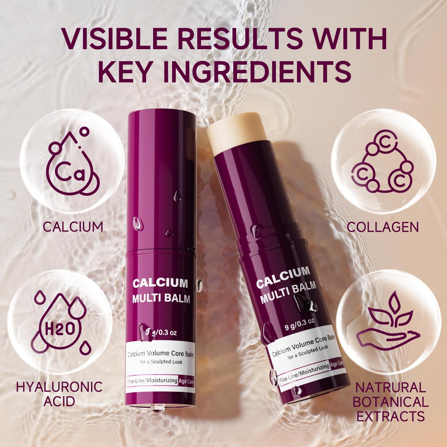 Cemenrete Calcium Collagen Multi Balm & Eye Stick, 2pc Hydrating All-in-One Moisturizer for Face, Eye & Neck, Makeup Base