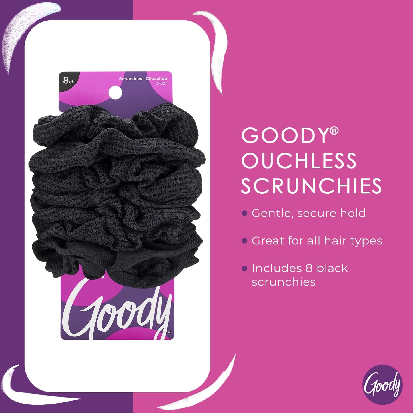 Goody Ouchless scrunchie, Black, 8 Count (Pack of 1)