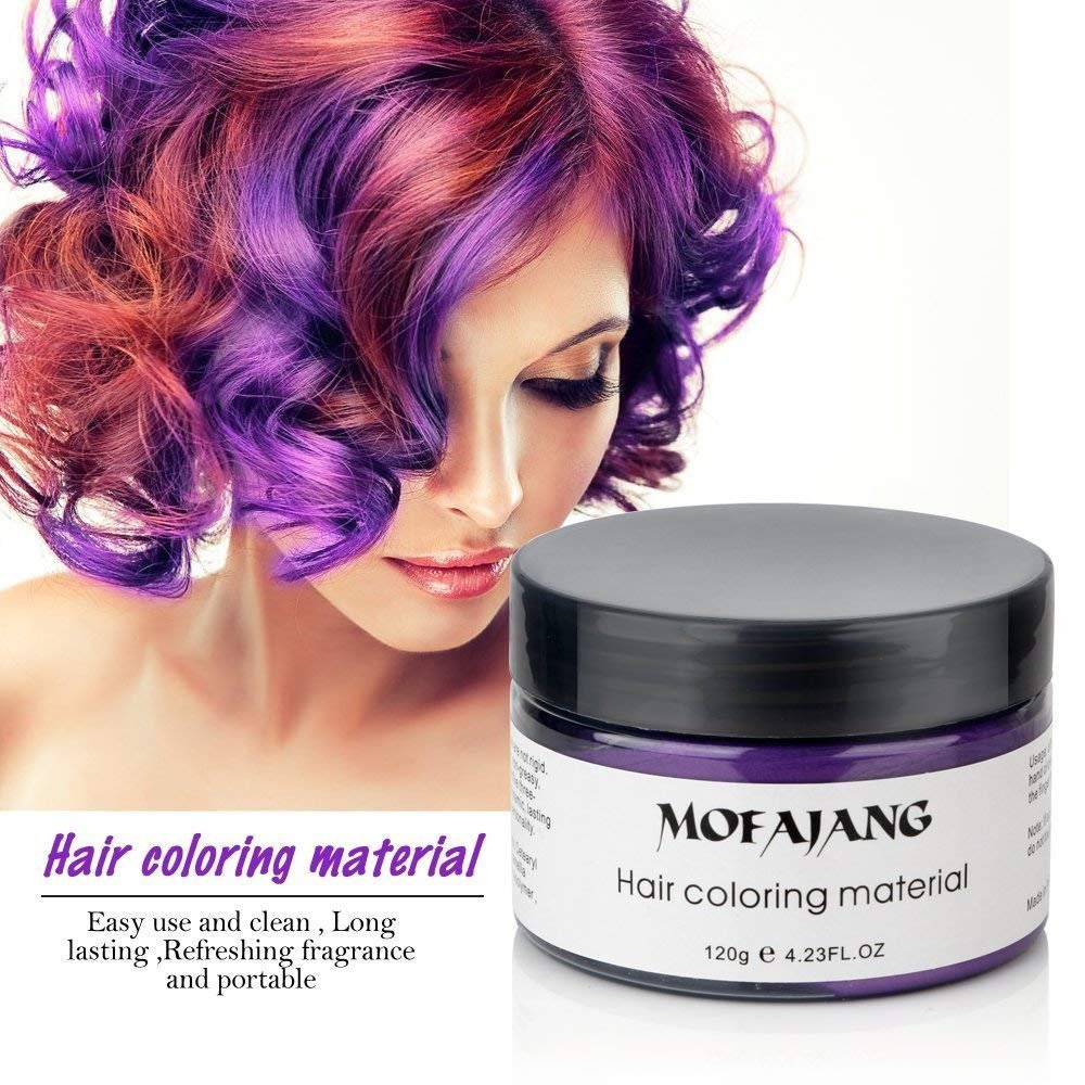 Mofajang Hair Wax Dye Styling Cream Mud, Natural Hairstyle Color Pomade, Washable Temporary, Purple