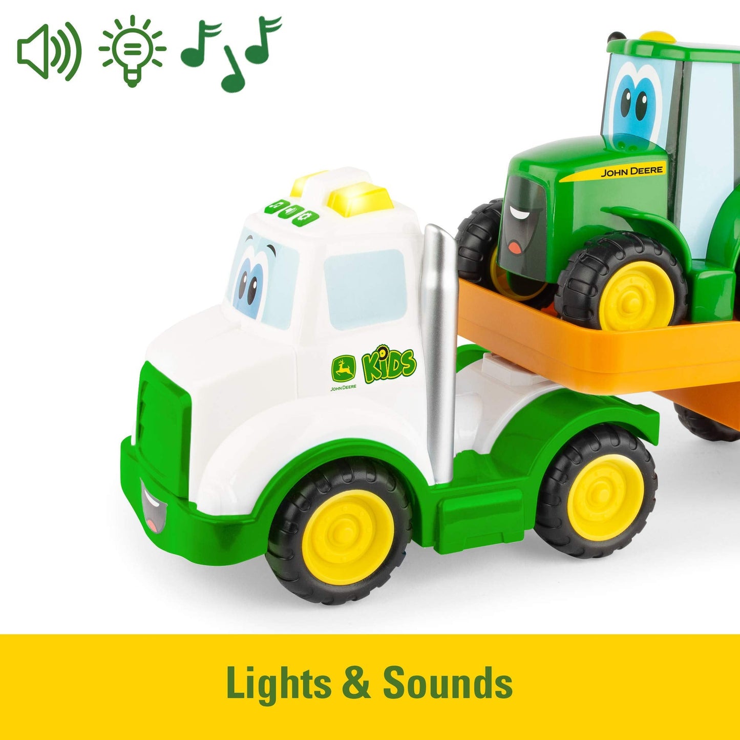 TOMY John Deere Lights & Sounds Farmin' Friends Hauling Set with Truck & Backhoe Tractor Toy for Indoor & Outdoor Play, Ages 18+ Months