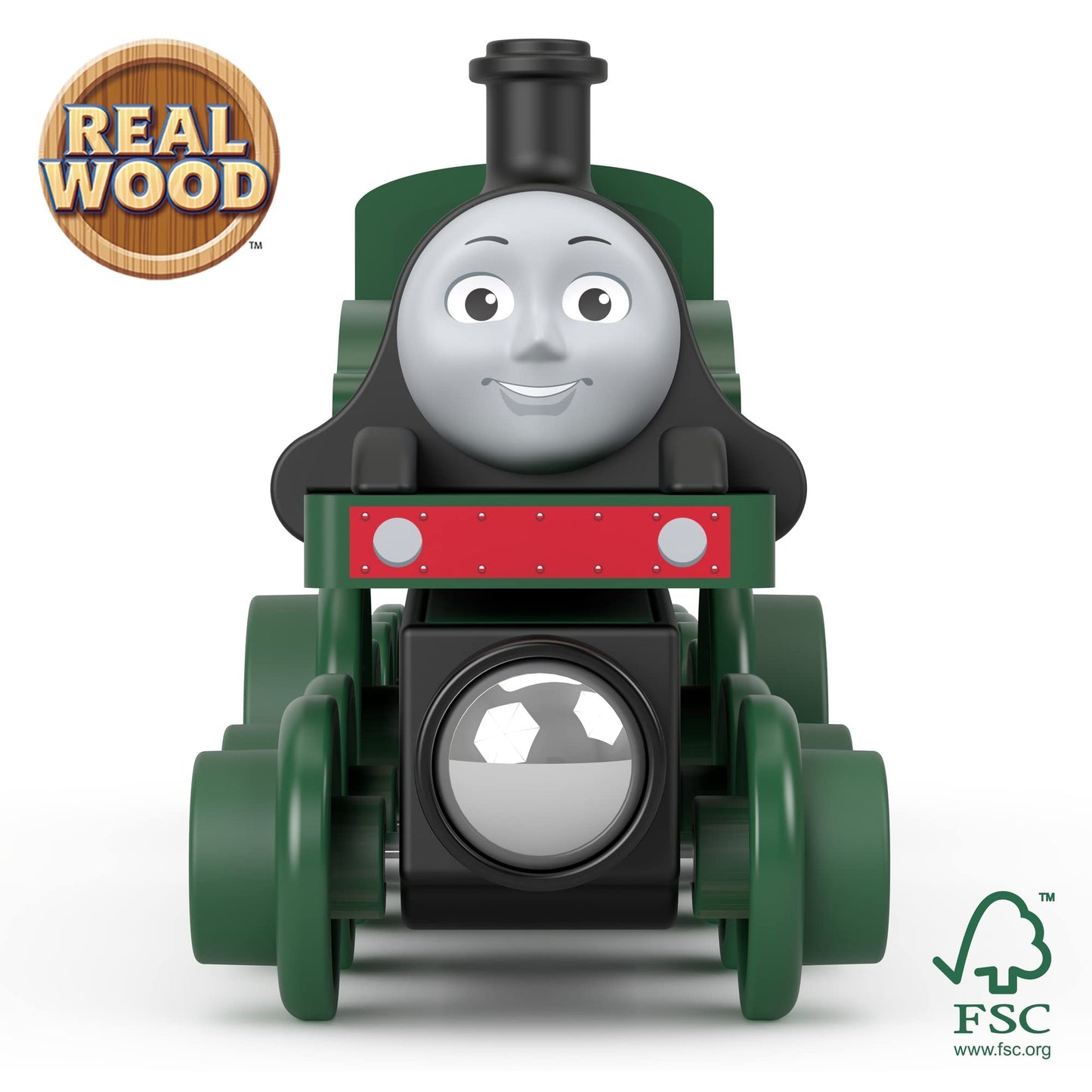 Thomas & Friends Wooden Railway, Emily Engine and Coal Car, push-along train made from sustainably sourced wood for kids 2 years and up