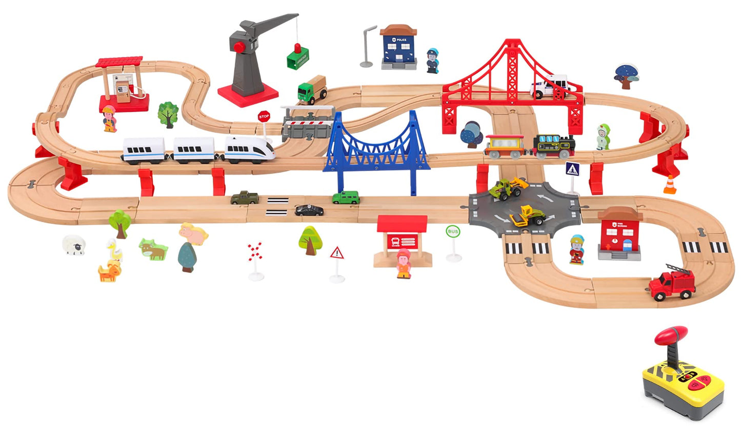 Motorized Remote Control Train for Wooden Tracks – Battery Operated Locomotive with Magnetic Connection, Compatible with Thomas, Brio, Chuggington