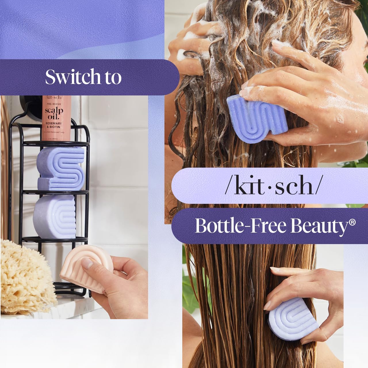 Kitsch Purple Shampoo & Conditioner Bar Set for Blonde & Color-Treated Hair – Biotin Strengthening, Anti-Brass, Vegan & Sulfate Free, Made in USA